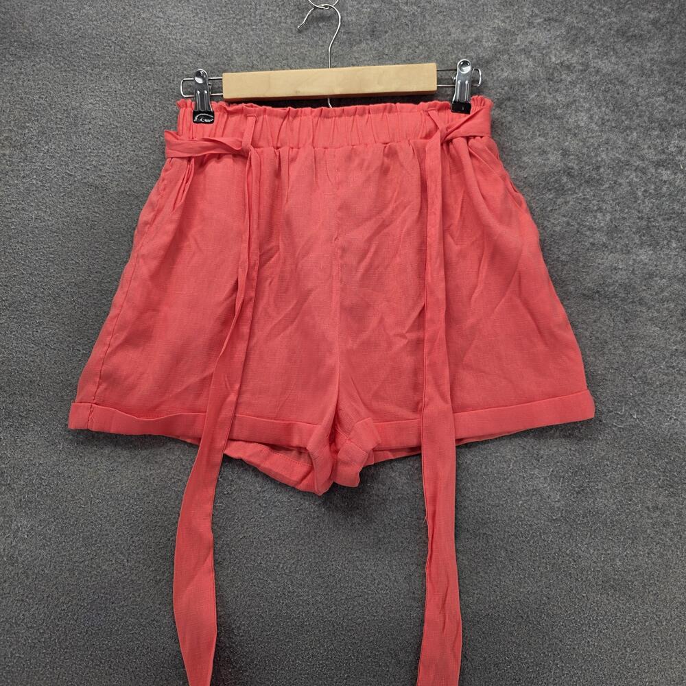 Francesca's Shorts Womens S Pink Paperbag Pleated Elastic Waist Strap Casual